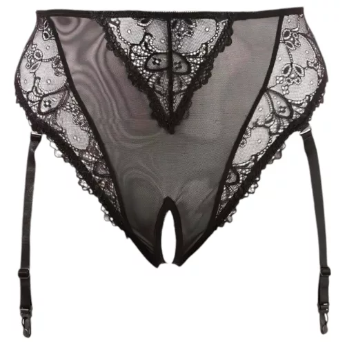 / Cottelli Plus Size - csipke harisnyatartós bugyi (fekete)