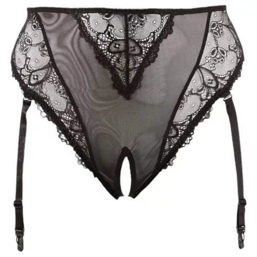 / Cottelli Plus Size - csipke harisnyatartós bugyi (fekete)