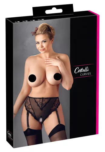 / Cottelli Plus Size - csipke harisnyatartós bugyi (fekete)