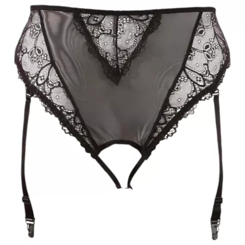 / Cottelli Plus Size - csipke harisnyatartós bugyi (fekete)