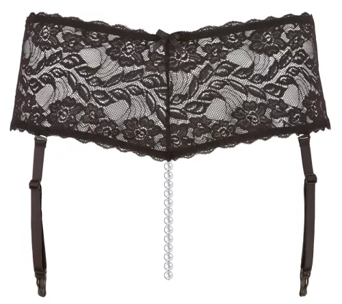 / Cottelli Plus Size - harisnyatartós, gyöngyös csipke bugyi (fekete)