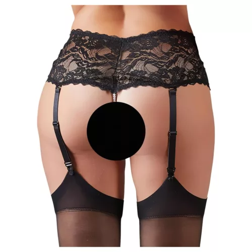 / Cottelli Plus Size - harisnyatartós, gyöngyös csipke bugyi (fekete)