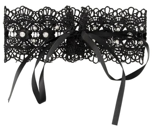 Cottelli - Gyöngyös, strasszos csipke gallér (fekete)