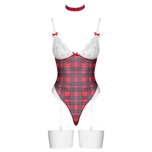 Cottelli - kockás body szett (piros)