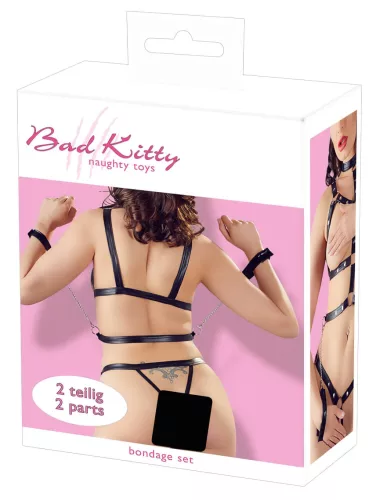 / Bad Kitty - szegecses testhám szett és kar bilincs (fekete)