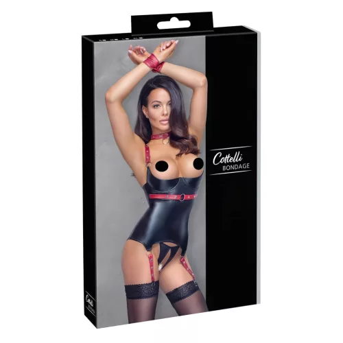 Cottelli Bondage - Fényes, mellemelős felső nyakörvvel (fekete)