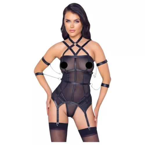 / Cottelli Bondage - pántos felső, kar bilincs és tanga (fekete)