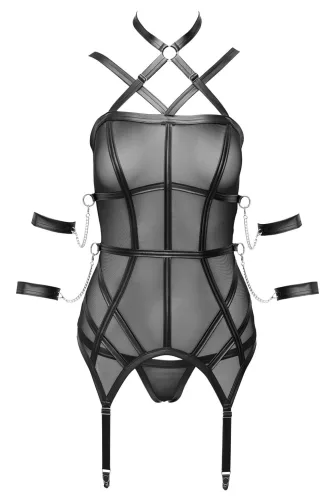 / Cottelli Bondage - pántos felső, kar bilincs és tanga (fekete)