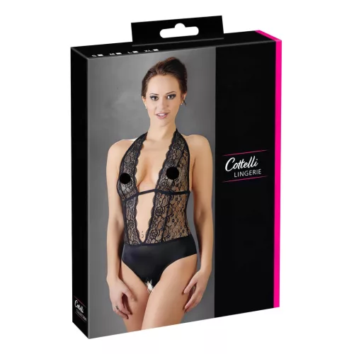 Cottelli - Csipkés, nyakpántos body (fekete)