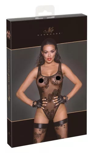 Noir - átlátszó, virágos body (fekete)