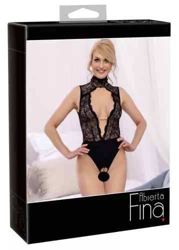/ Abierta Fina - csipkés, nyitott body strasszos (fekete)