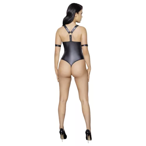 / Cottelli Bondage - fényes, gyűrűs, nyitott body (fekete)