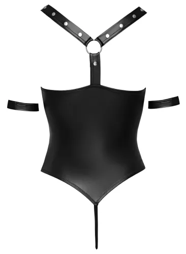 / Cottelli Bondage - fényes, gyűrűs, nyitott body (fekete)