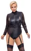 / Cottelli Bondage Plus Size - csipkésujjú body (fekete)