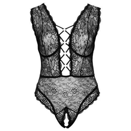 Cottelli Curves Plus Size - átlátszó mintás body (fekete)