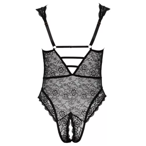 Cottelli Curves Plus Size - átlátszó mintás body (fekete)