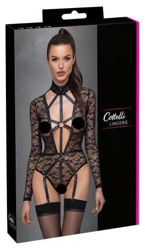 Cottelli - átlátszó, pántos body (fekete)