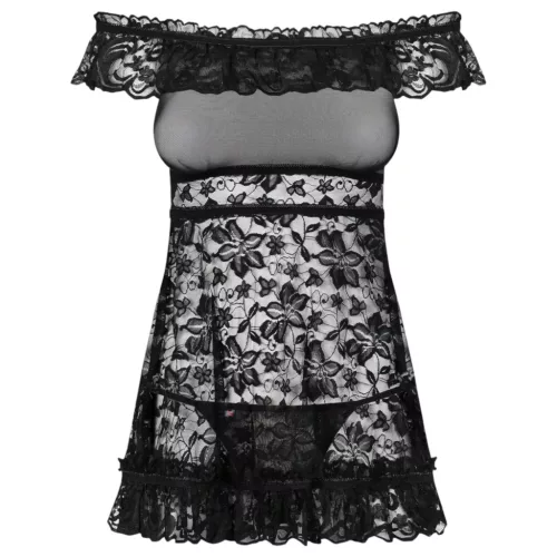 Obsessive Flores - fodros babydoll és tanga (fekete)