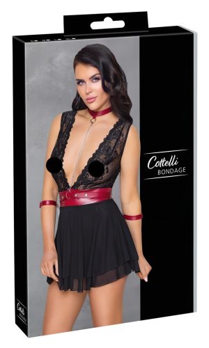 / Cottelli Bondage - nyakpántos csipkés babydoll (fekete)
