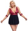 Cottelli Bondage Plus Size - mélyen dekoltált babydoll (piros-fekete)