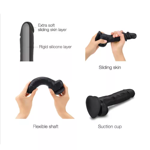 Strap-on-me L - kétrétegű, tapadókorongos dildó (fekete)