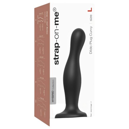 Strap-on-me Curvy L - hullámos, tapadókorongos dildó (fekete)