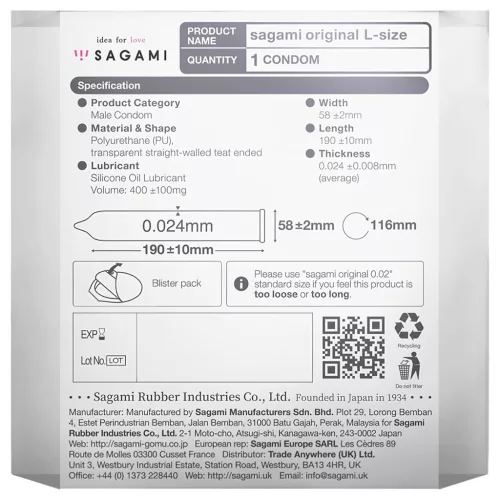 Sagami Original 0.02 L - ultravékony óvszer (58 mm, 1 db)