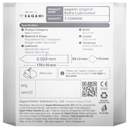 Sagami Original 0,02 - extra síkosított óvszer - 55mm (1db)