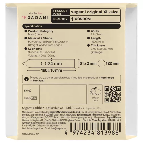 Sagami Original 0,02 XL - óvszer - 61 mm (1 db)