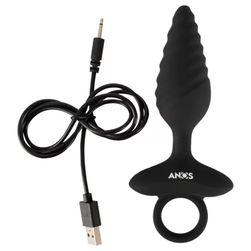 ANOS - bordázott vibrációs anál plug (fekete)