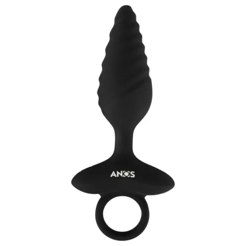 ANOS - bordázott vibrációs anál plug (fekete)