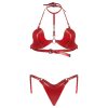Obsessive Inferro - bőr hatású pántos melltartó szett (piros)