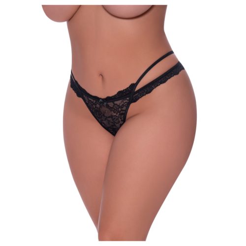 Magic Silk - dupla pántos, csipke tanga (fekete)
