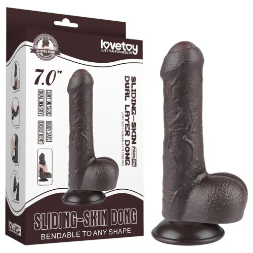 Lovetoy Sliding-Skin - herés kétrétegű dildó - 18,3cm (barna)
