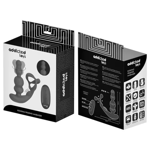 Addicted Toys - forgó fejes análvibrátor péniszgyűrűvel (fekete)