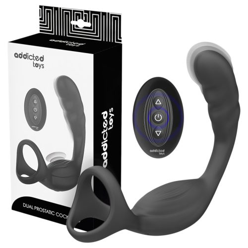 Addicted Toys - análvibrátor pénisz- és heregyűrűvel (fekete)