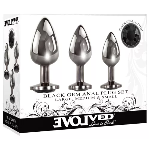 Evolved Black Gem - fém anál plug szett, fekete kővel (ezüst)