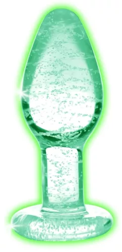 Booty Sparks Glow in the Dark M - üveg butt plug (átlátszó)