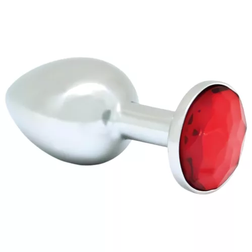 Rimba XS - piros köves, fém butt plug (ezüst)