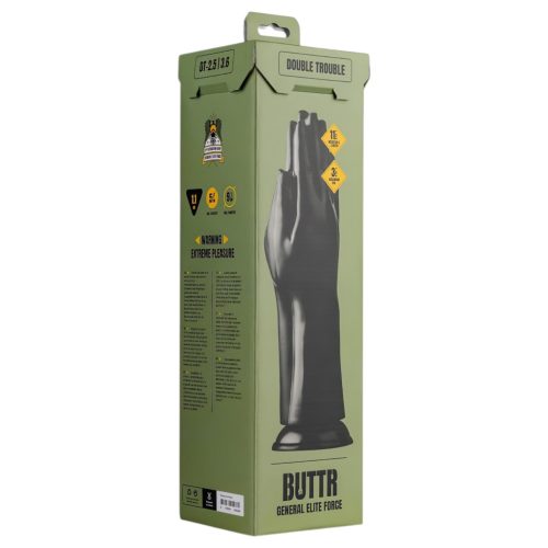 BUTTR Double Trouble - tapadókorongos fisting dildó (fekete)