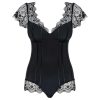 Obsessive Moketta - csipke fodros, csíkos body (fekete)