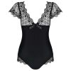 Obsessive Moketta - csipke fodros, csíkos body (fekete)