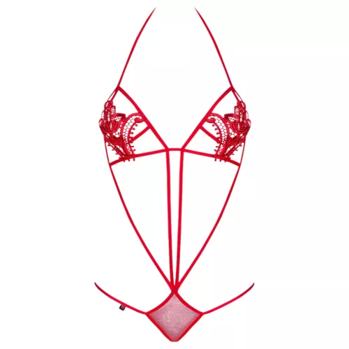 Obsessive Luiza - tulipános, pántos body (piros, S/M)