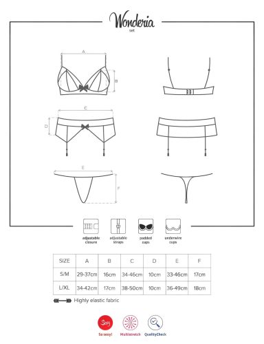 Obsessive Wonderia - hímzett csipke fehérnemű szett (fekete)