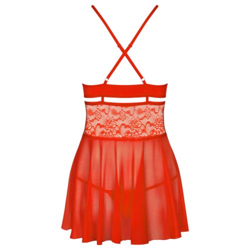 Obsessive 838-BAB-3 - pikáns csipkés babydoll és tanga (piros)