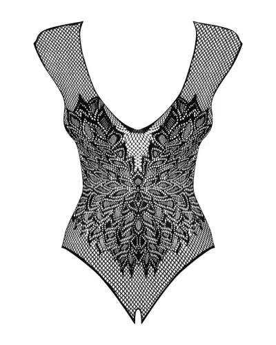 Obsessive B112 - angyal szárnyas, necc nyitott body (fekete)