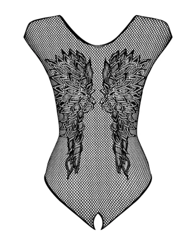 Obsessive B112 - angyal szárnyas, necc nyitott body (fekete)