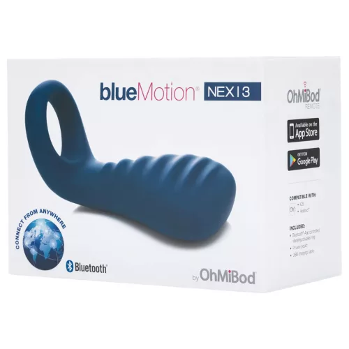 / OhMiBod Bluemotion Nex 3 - okos, vibrációs péniszgyűrű (kék)