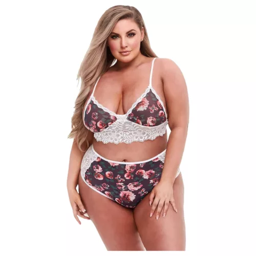 Baci Plus Size - virágos, csipkés melltartó szett