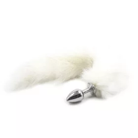 Anál plug hosszú fehér műszőrmés farokkal 7 cm